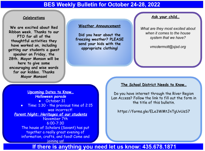 BES Weekly Bulletin October 24-28