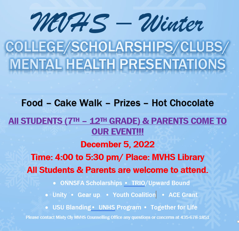 MVHS COLLEGE AND MENTAL HEALTH PRESENTATIONS