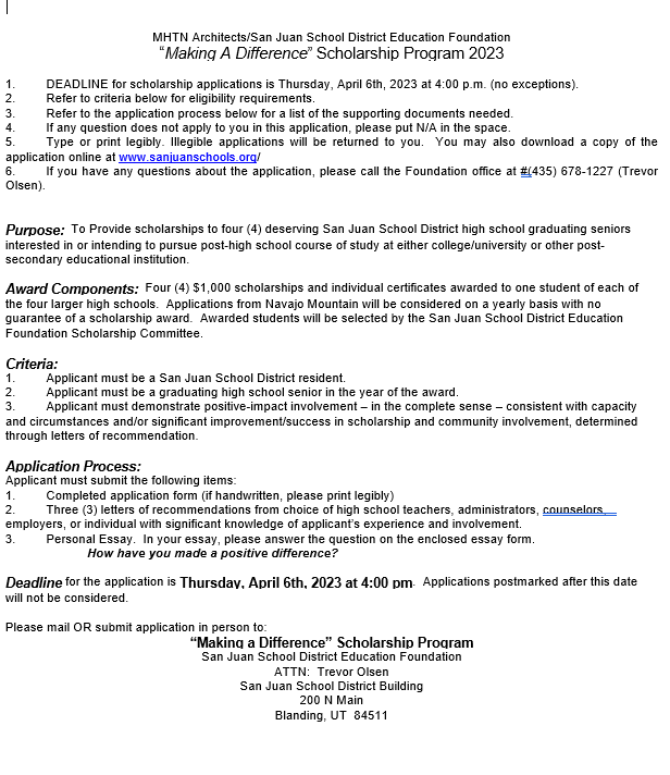 MAKING A DIFFERENCE SCHOLARSHIP