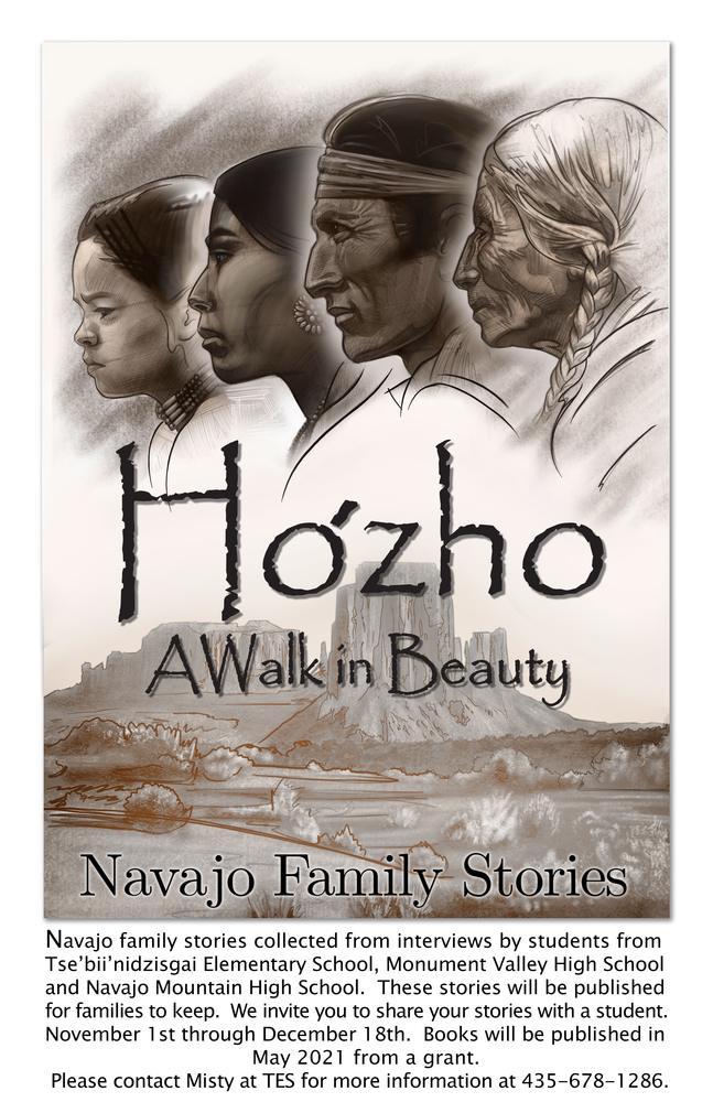Native child, mother, father, elder walking in beauty in Monument Valley