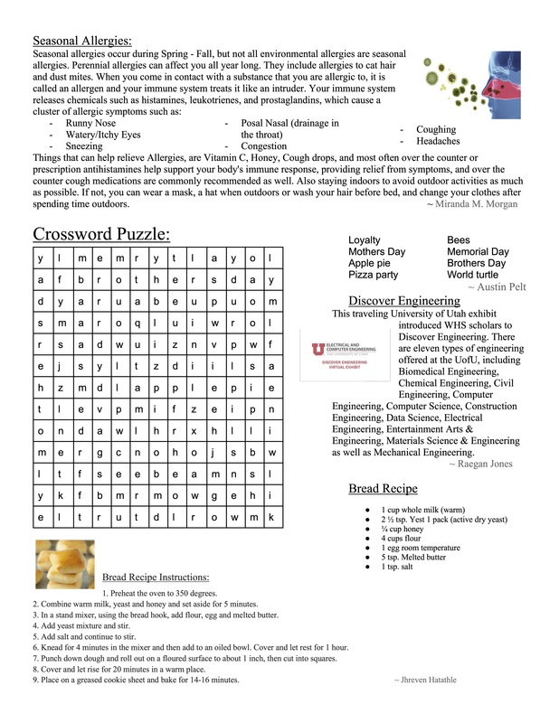 May Newsletter, page 3 with crossword
