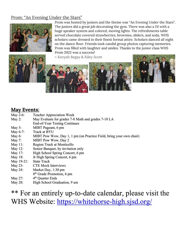 May Newsletter, page 4 with calendar